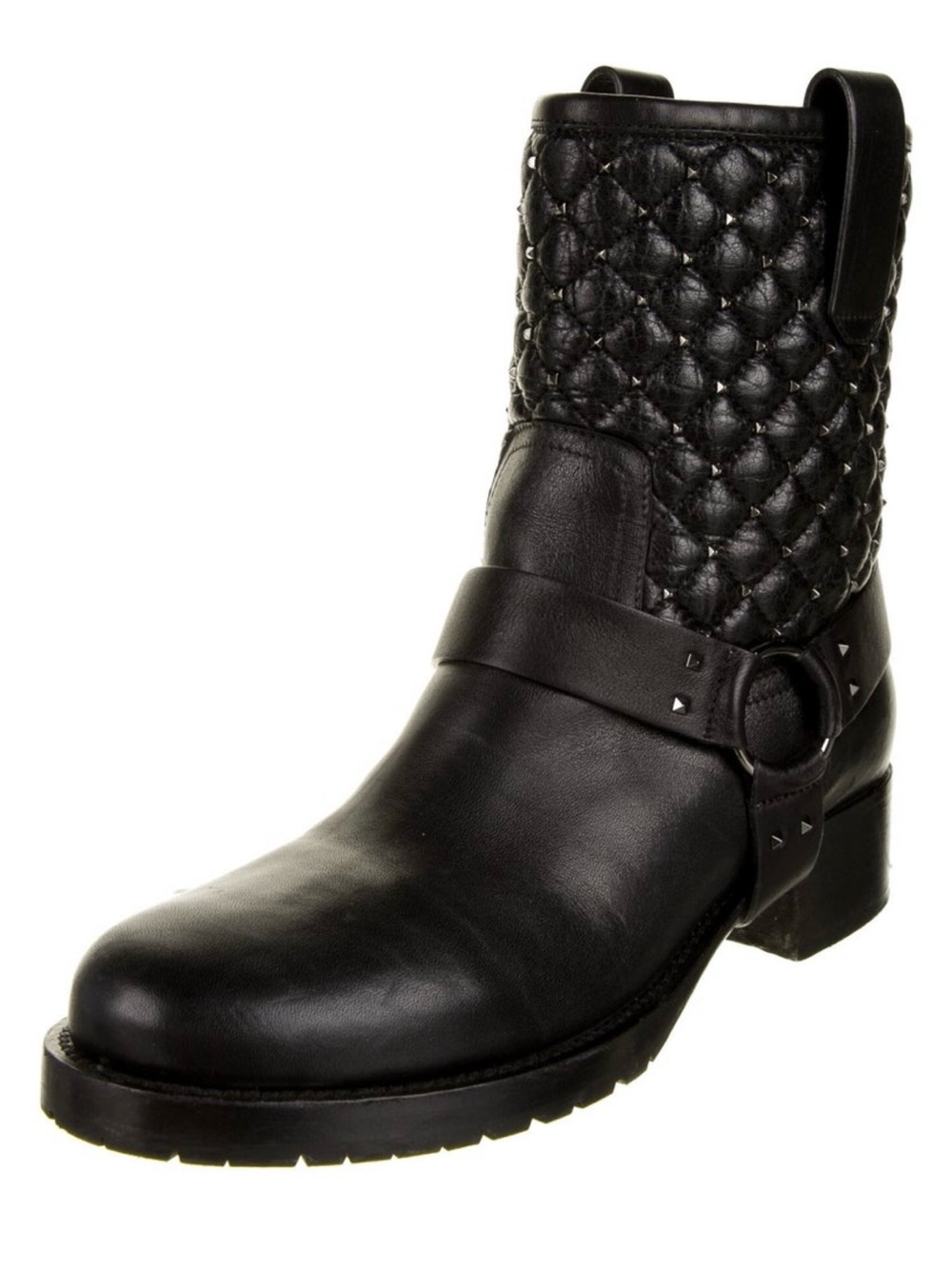 Valentino Black Quilted Leather Ankle Harness Boot